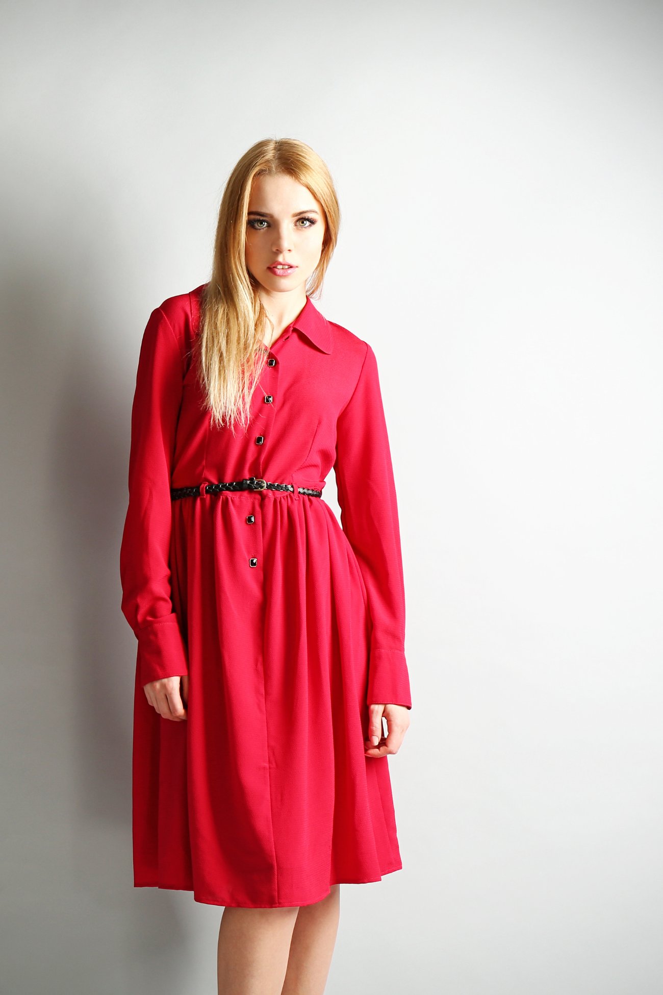 Red One Piece Long Full Sleeve Dress